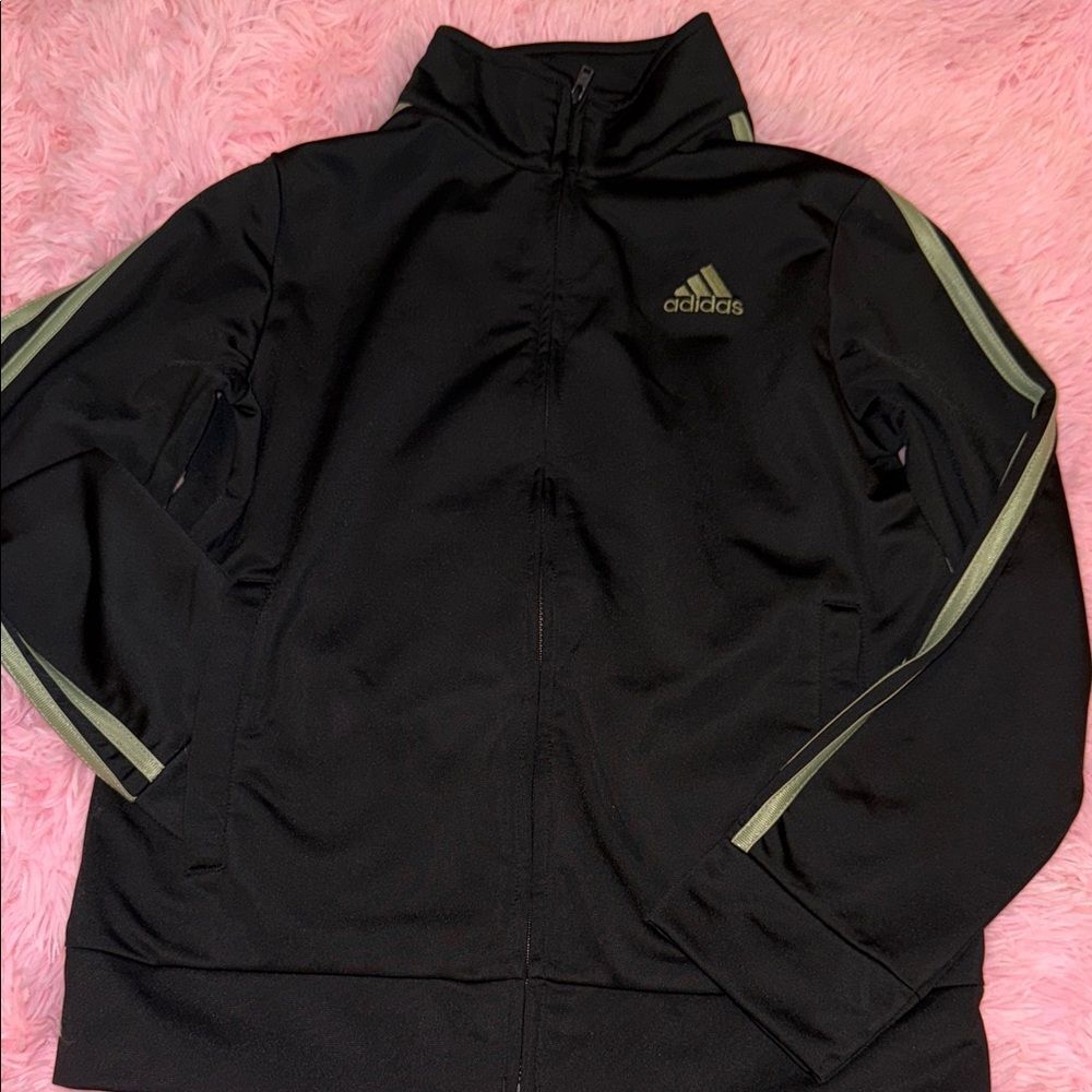 Adidas Black with Olive Stripes jacket size kids M (8-10yrs)